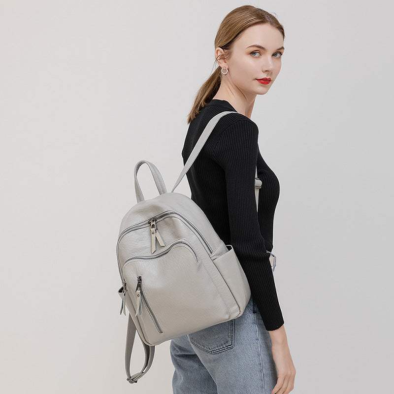 Women's Soft Leather Fashionable Minimalist Preppy Style Backpacks
