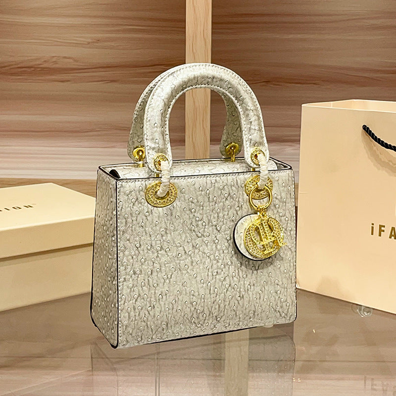 Women's High-grade Genuine Leather Ostrich Grain Portable Diana Shoulder Bags