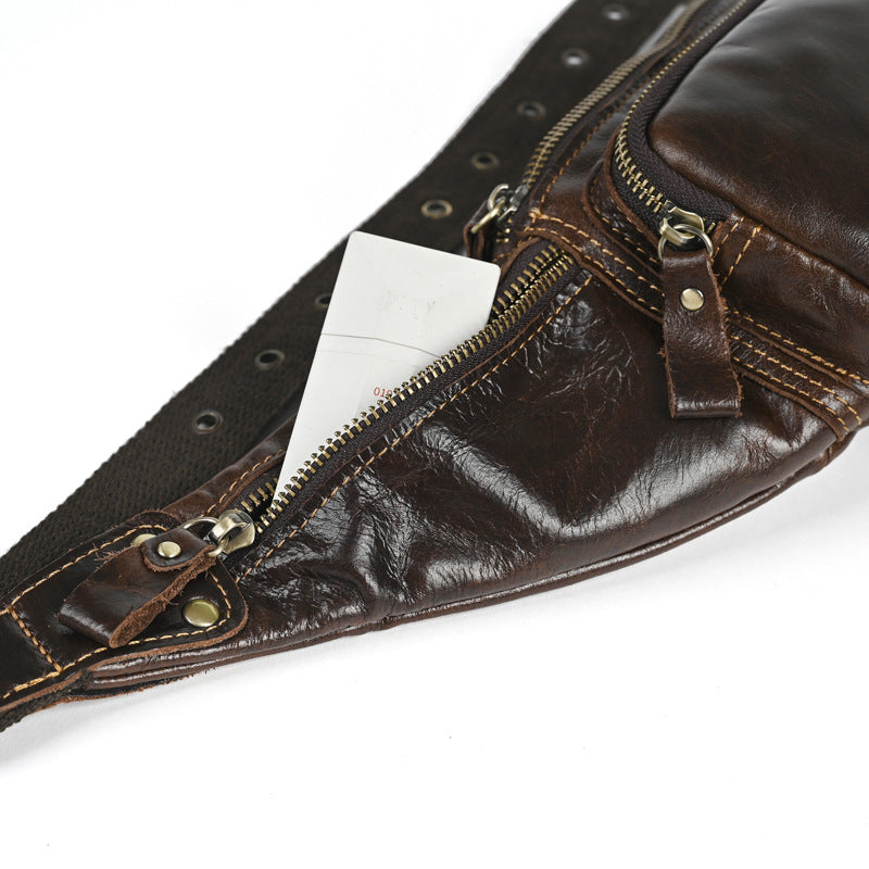 Men's Leather First Layer Cowhide Mobile Trendy Men's Chest Bags
