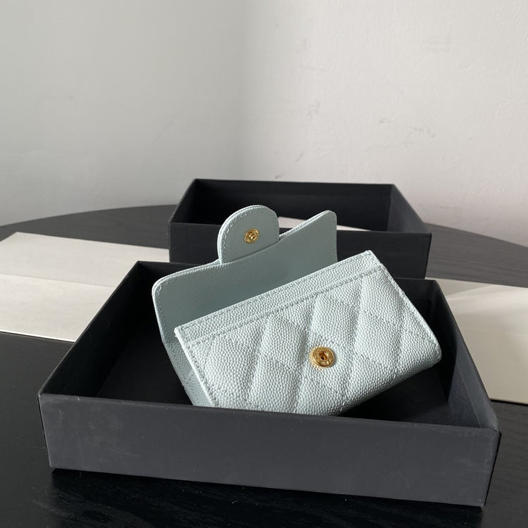 Women's Lychee Pattern Cowhide Classic Rhombus Flip Genuine Card Holder