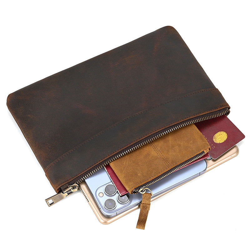 Men's Horse Leather Vintage Clutch First Layer Cowhide Men's Handbags