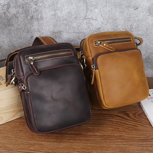 Men's Vertical First Layer Cowhide Vintage Men's Shoulder Bags