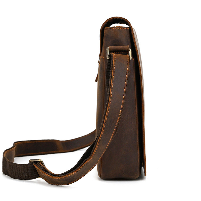 Men's Crazy Horse Large Capacity Flip Can Men's Shoulder Bags