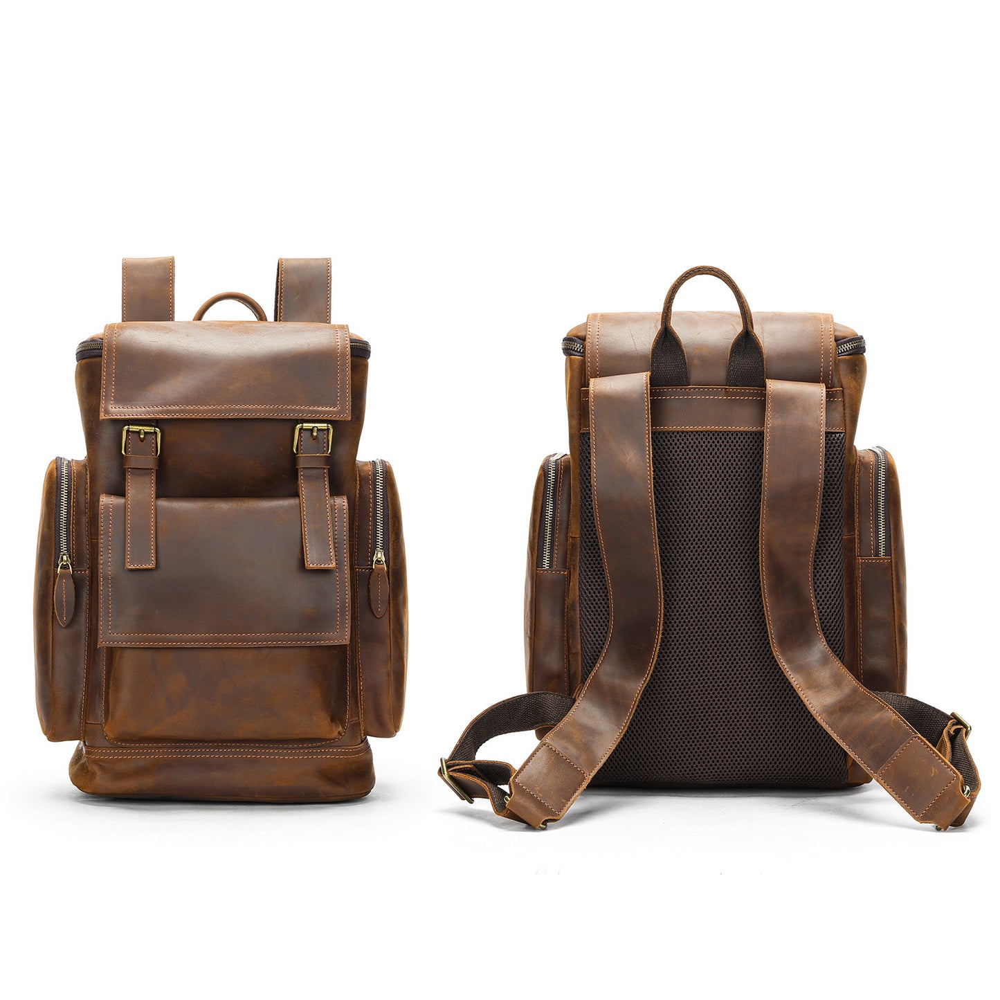 Men's Retro Crazy Horse Leather Inch First Backpacks