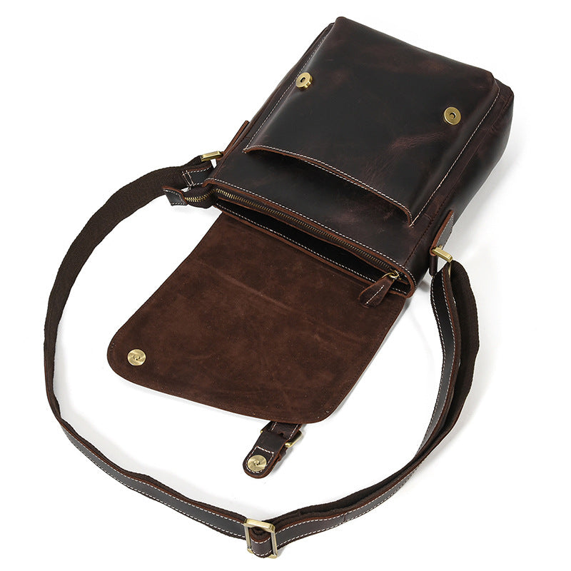 Men's Leather Crazy Horse Flap Top Layer Men's Shoulder Bags