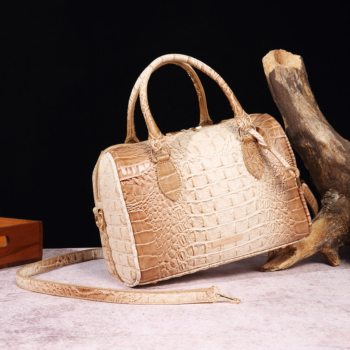 Women's Portable Underarm Vintage Brahmin Crocodile Pattern Handbags