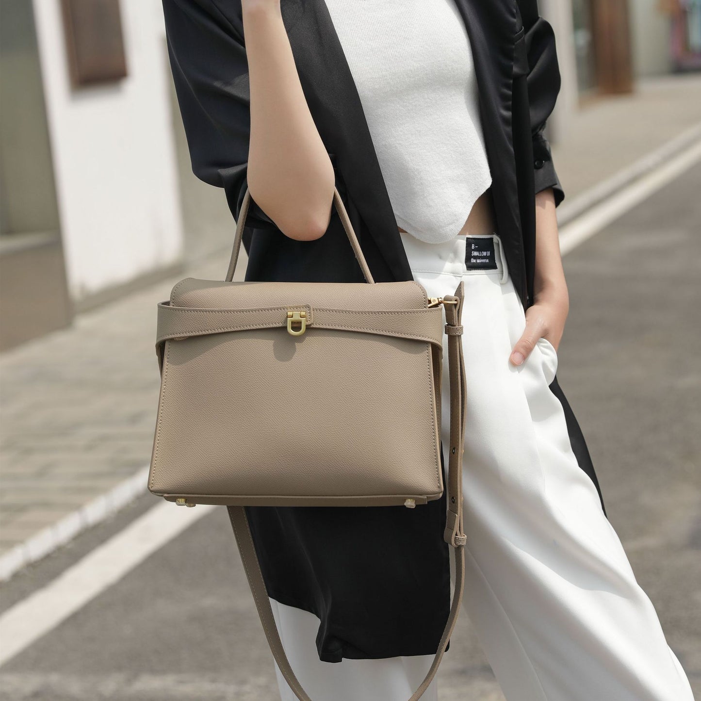 Women's Palm Print Cow Leather Kelly Platinum Handbags