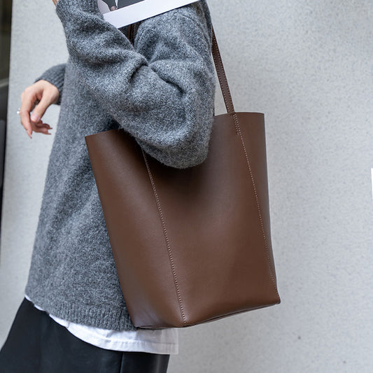 Women's Leather Light Luxury Minority Large Capacity Bucket Bags