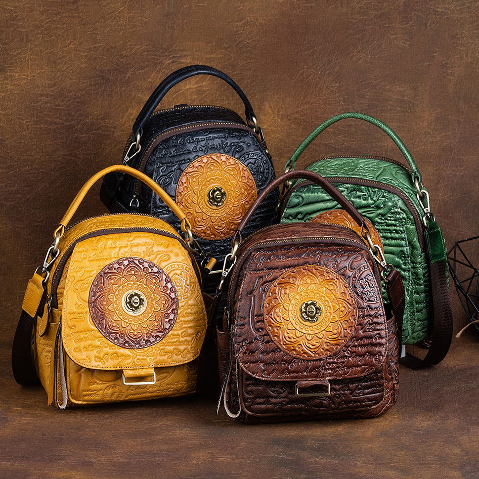 Women's Top Layer Cowhide Multipurpose Chinese Style Retro Crossbody Bags