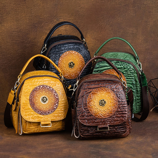 Women's Top Layer Cowhide Multipurpose Chinese Style Retro Crossbody Bags