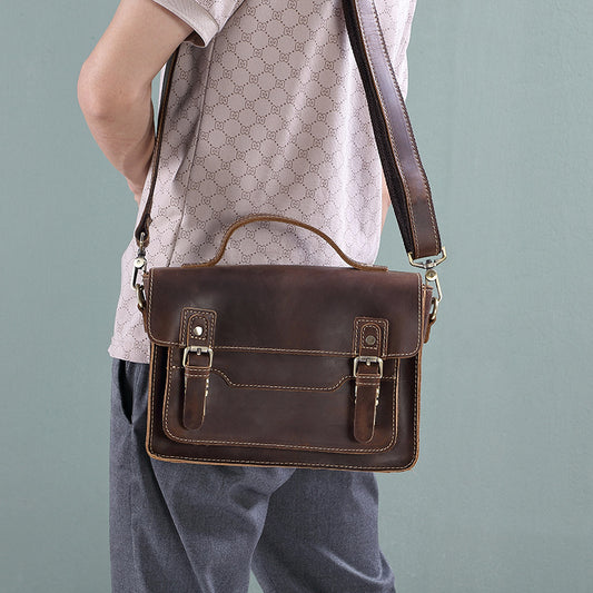 Men's Crazy Horse First Layer Cowhide Personalized Men's Handbags