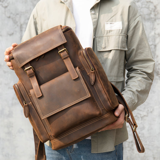 Men's Retro Crazy Horse Leather Inch First Backpacks