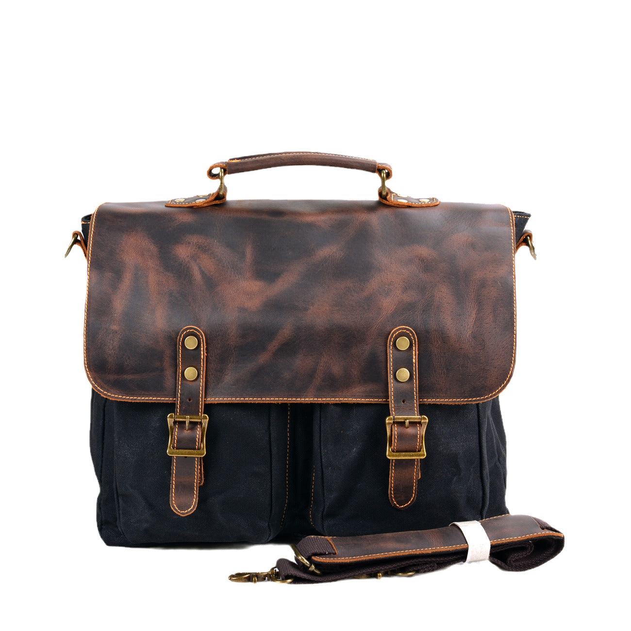 Men's Canvas Stitching Leather Retro Inch Business Men's Briefcases