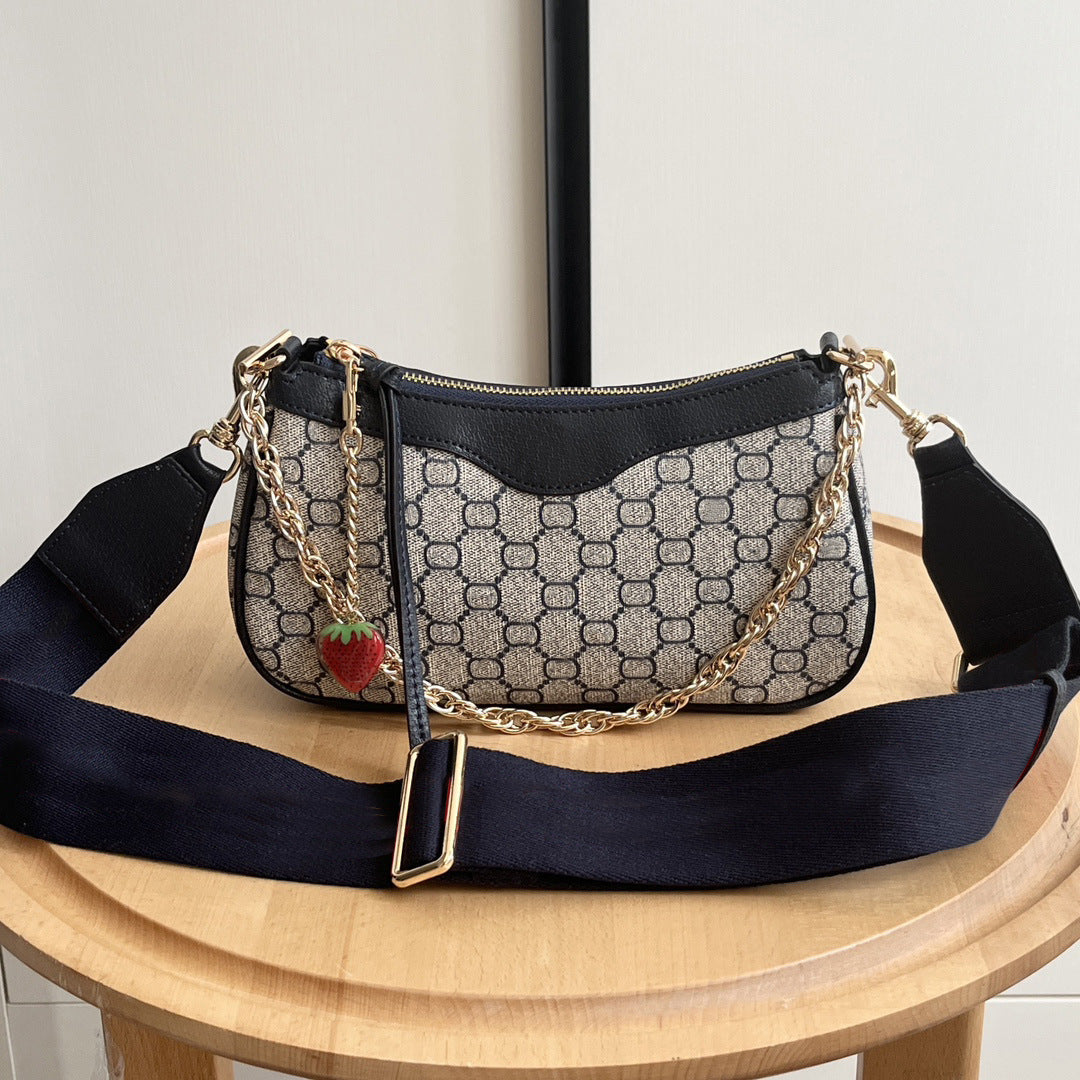 Women's Strawberry Underarm Mahjong Mini Canvas Chain Armpit Bags