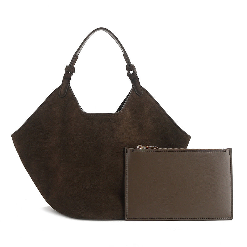 Frosted Brown Genuine Leather Minimalist American Tote Bags