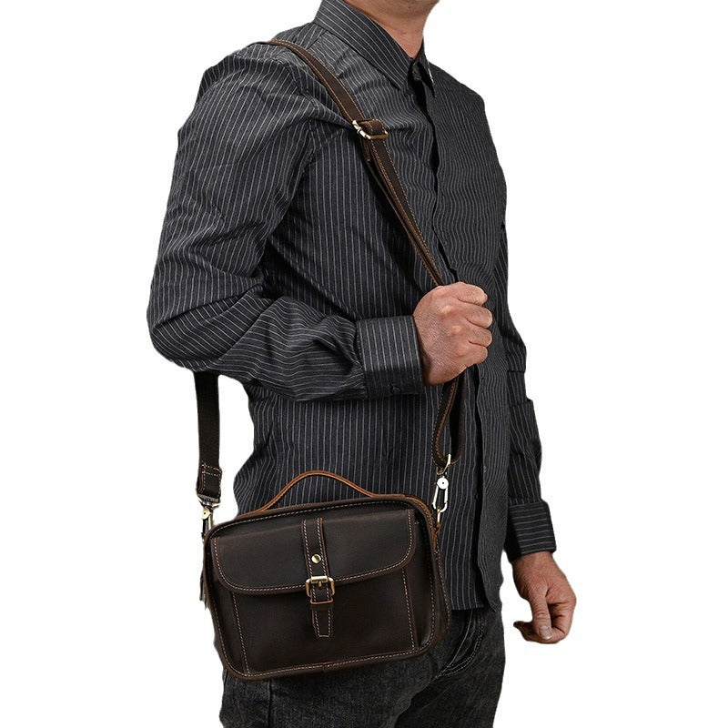 Men's Retro Crazy Horse Leather Trendy Genuine Men's Shoulder Bags