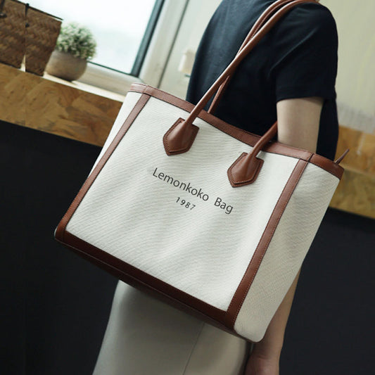 Women's Canvas Stitching Korean Style Large Capacity Tote Bags