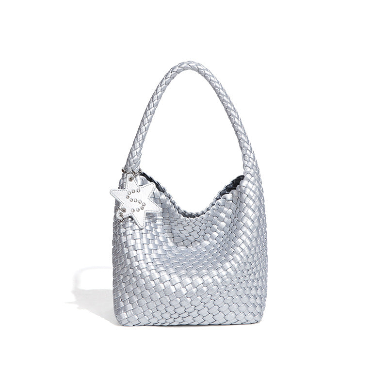 Women's Live Broadcast Champagne Gold Woven Large Shoulder Bags