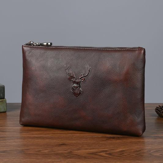 Layer Tree Height Vegetable Tanning Leather Retro Clutch Men's Handbags