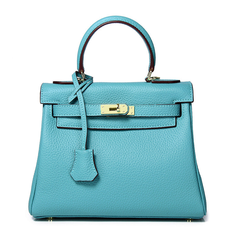 Women's First Layer Cowhide Kelly Litchi Grain Cow Leather Handbags
