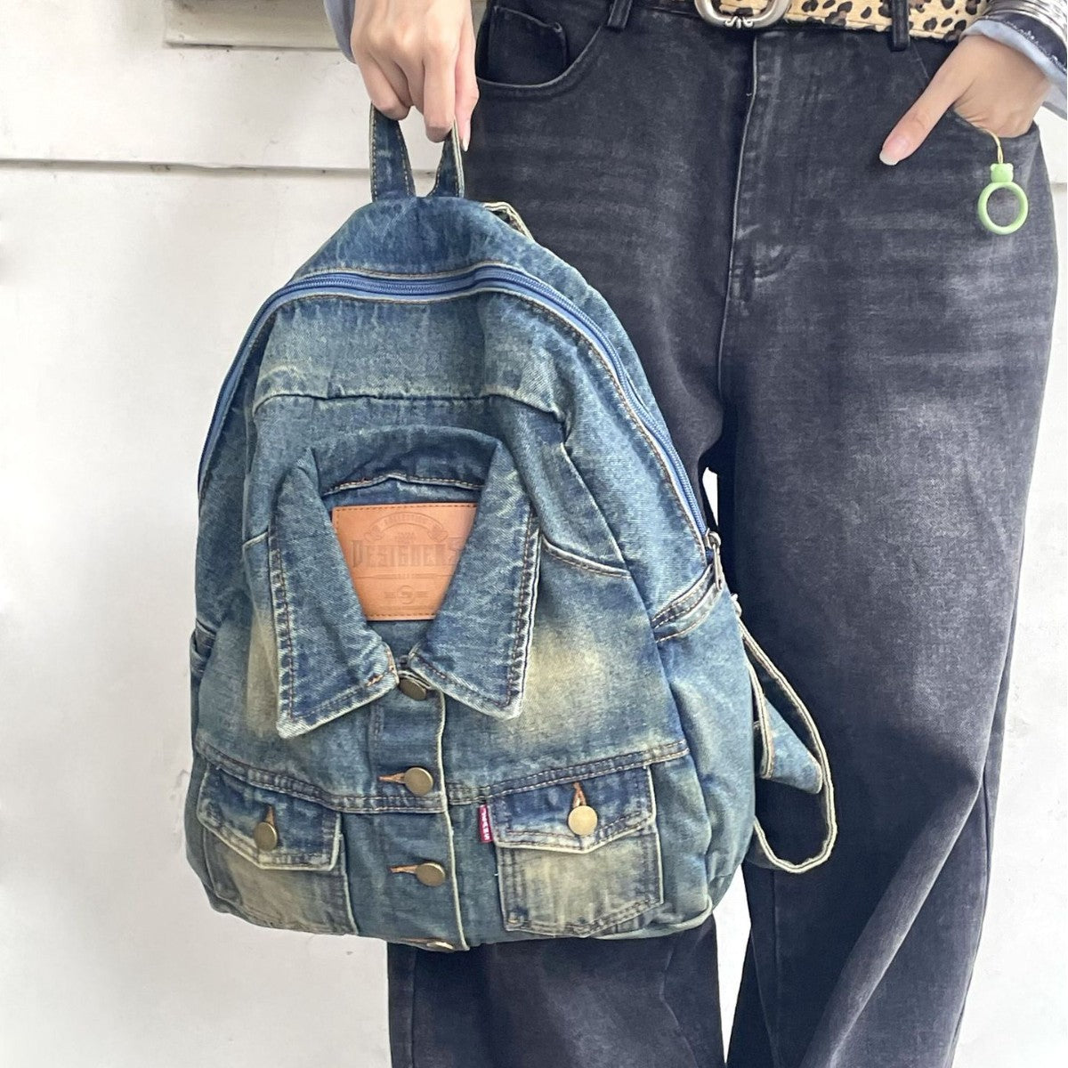 Women's Denim Shirt Design Street Fashion Large Backpacks