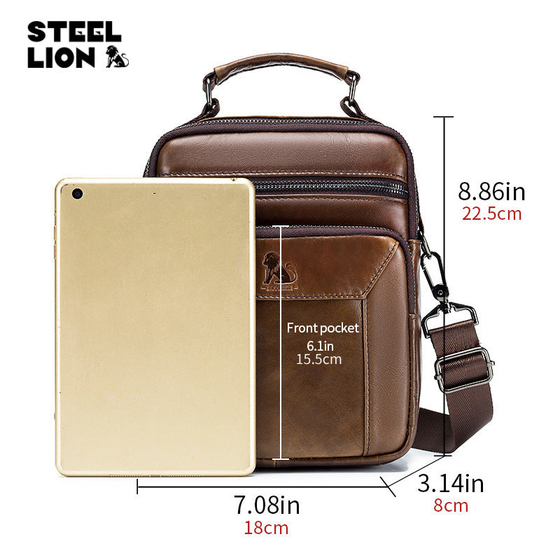 Men's Old Lion Cowhide Fashion Vertical Toe Cap Men's Shoulder Bags