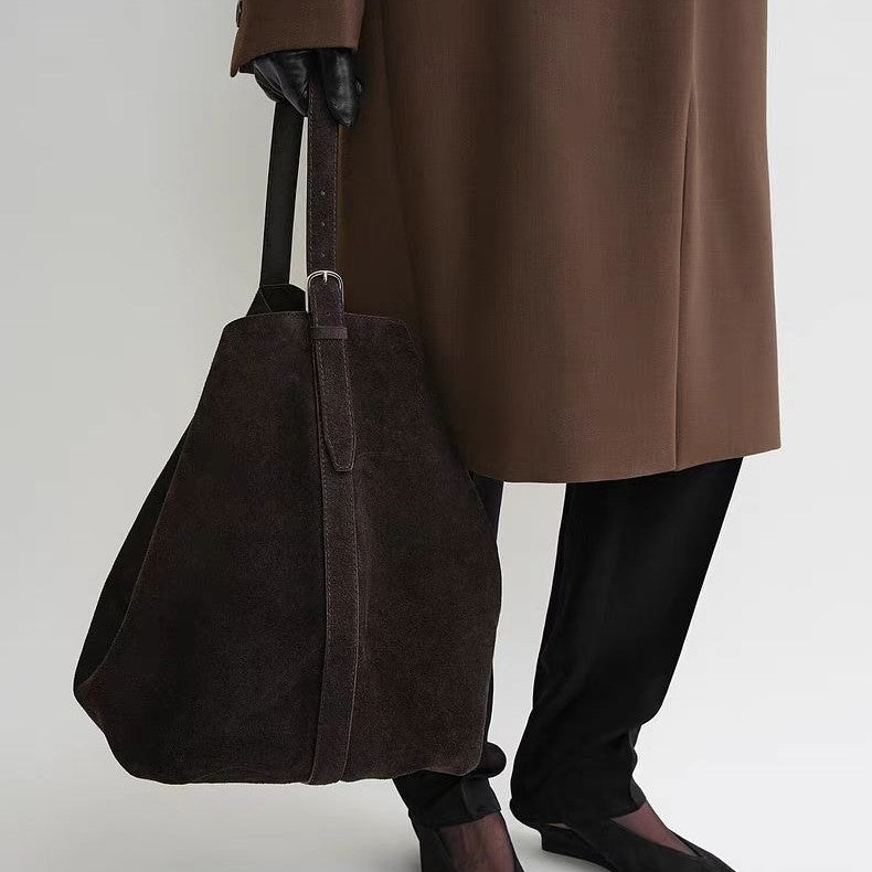 Women's Vintage Suede Matte Cowhide Genuine Leather Tote Bags