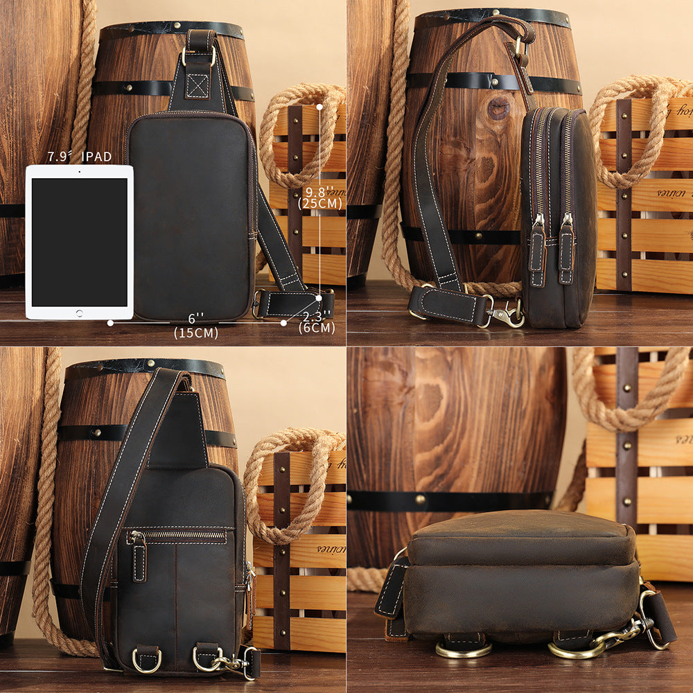 Men's Leather Large Capacity Crazy Horse High Men's Chest Bags
