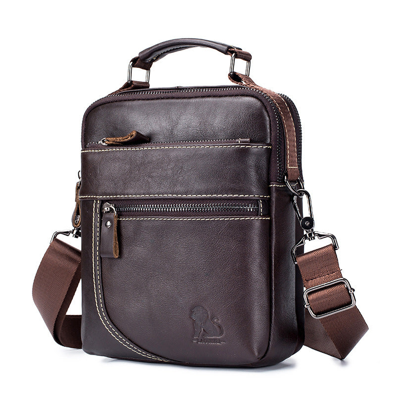Men's Wax Skin First Layer Leather Vertical Handbags
