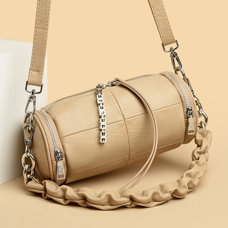 Women's Creative Pleated Strap Oil Wax Leather Shoulder Bags