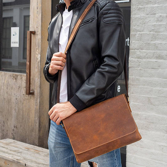 Men's Retro Crazy Horse Leather First Layer Men's Messenger Bags