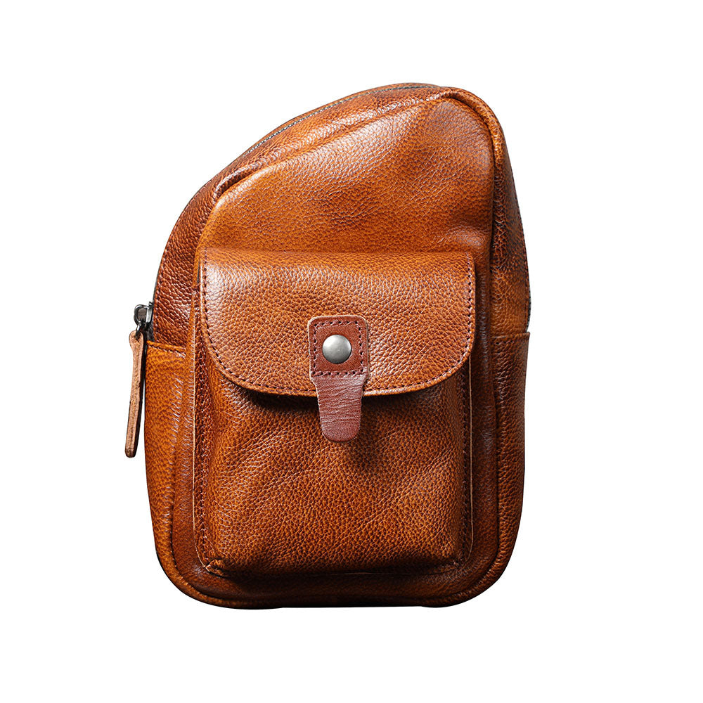 Men's Trendy Leather Top Layer Cowhide Large Men's Chest Bags