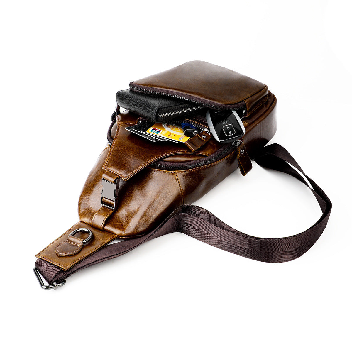 Men's Leather Cowhide Retro Oil Wax Skin Men's Chest Bags