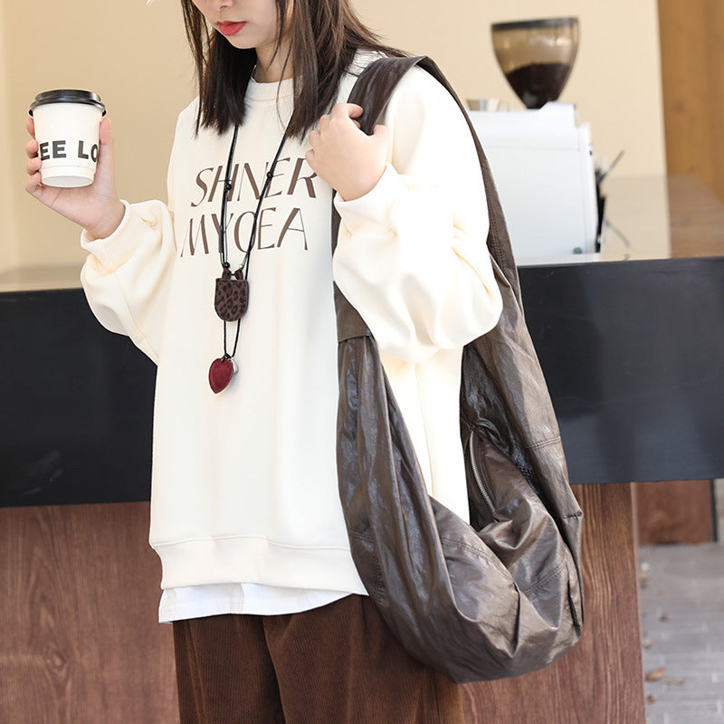 Women's Retro Soft Leather Dumpling Fashion Pleated Shoulder Bags