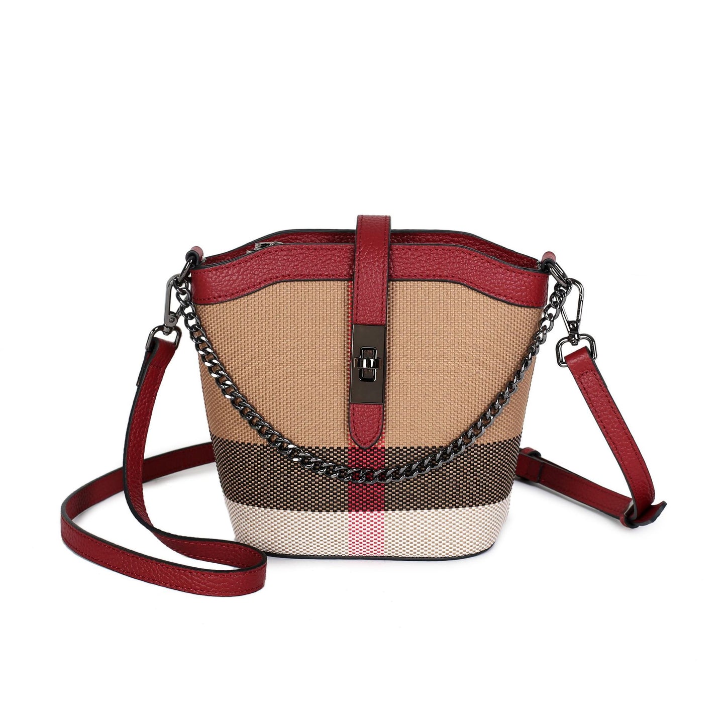 Women's Fashion Leather Trendy Cowhide Mini Plaid Bucket Bags