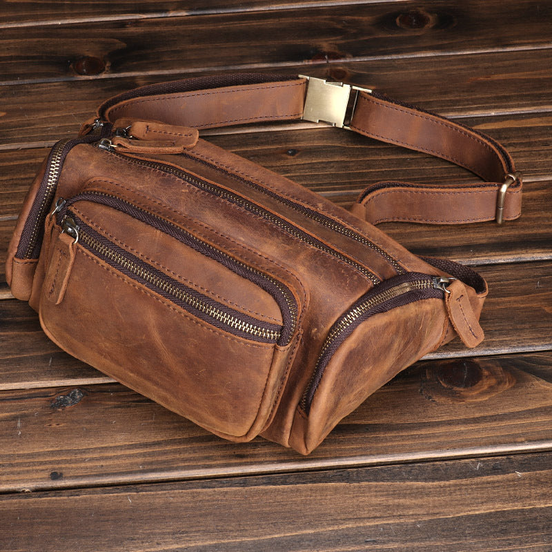 Men's Crazy Horse Leather Pocket Vintage First Layer Cowhide Men's Waist Packs