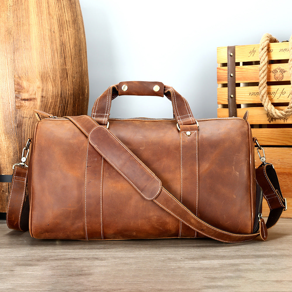Men's Traveling Black With Shoe Position Cowhide Travel Bags