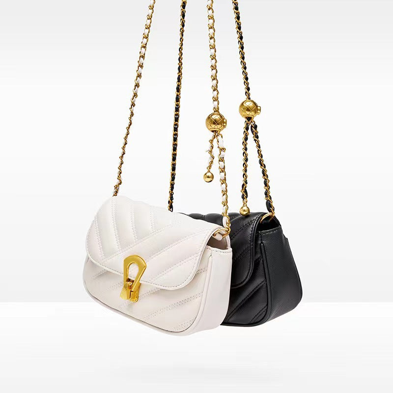 Women's Genuine Leather Golden Balls Chain One Shoulder Bags