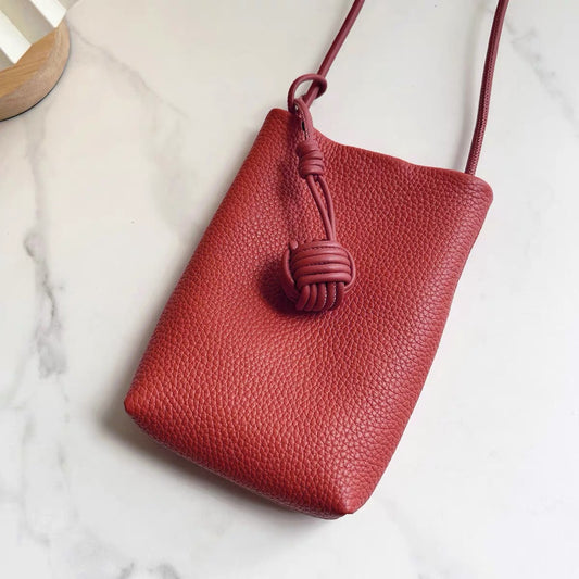 Women's Leather Woven Ball Vertical Soft Cowhide Phone Bags