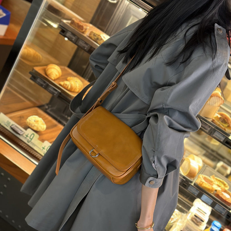 Women's Top Layer Vegetable Tanning Leather Simple Shoulder Bags