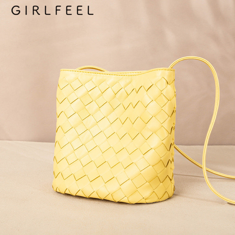 Women's Sheepskin Woven Genuine Leather Design Trendy Crossbody Bags