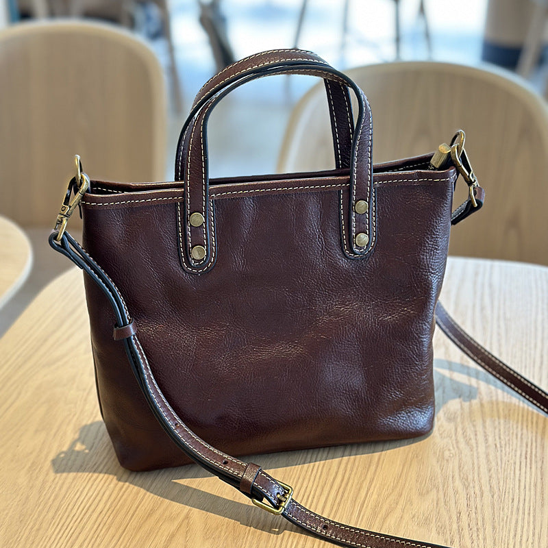 Women's Layer Vegetable Tanning Leather Retro Minimalist Handbags