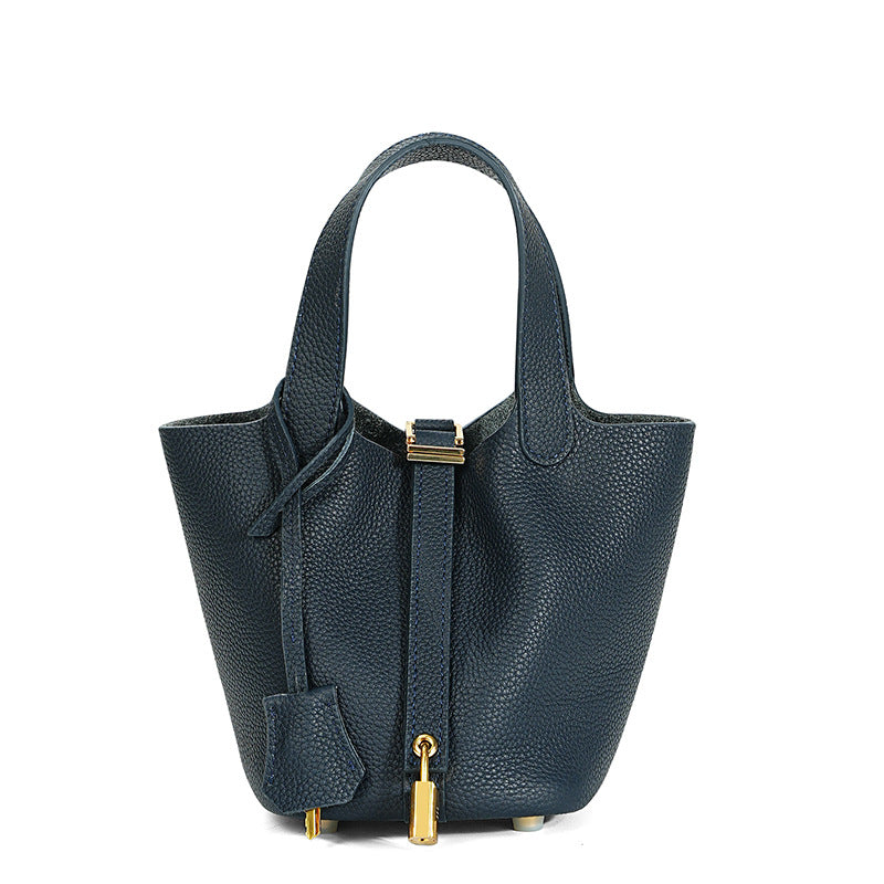 Women's High Quality Genuine Leather Vegetable Basket First Layer Cowhide Bucket Bags