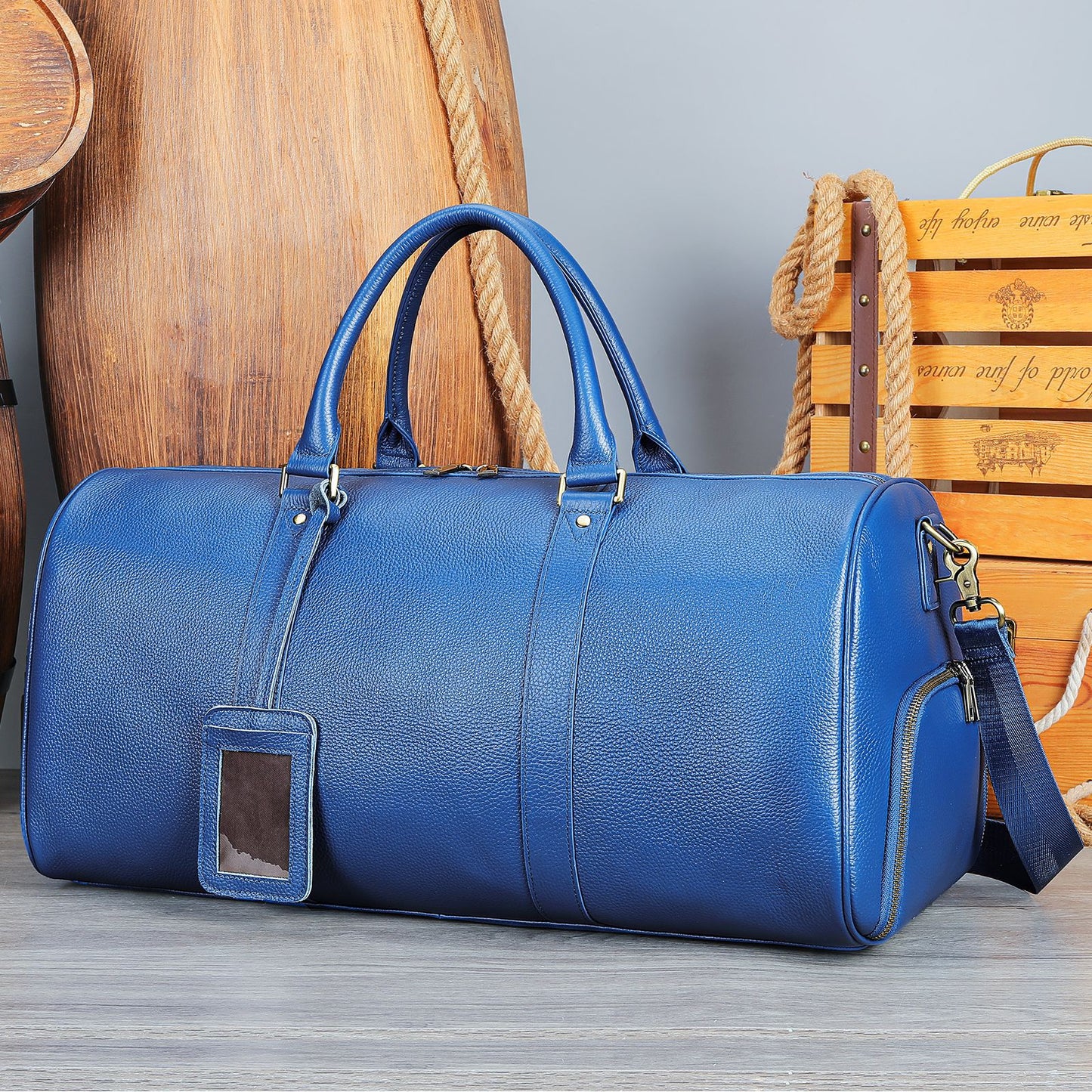 Men's Traveling Black With Shoe Position Cowhide Travel Bags