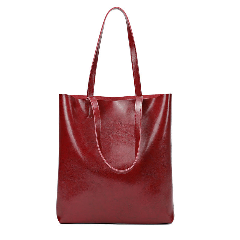 Women's Capacity Oil Wax Leather Vertical Genuine Tote Bags