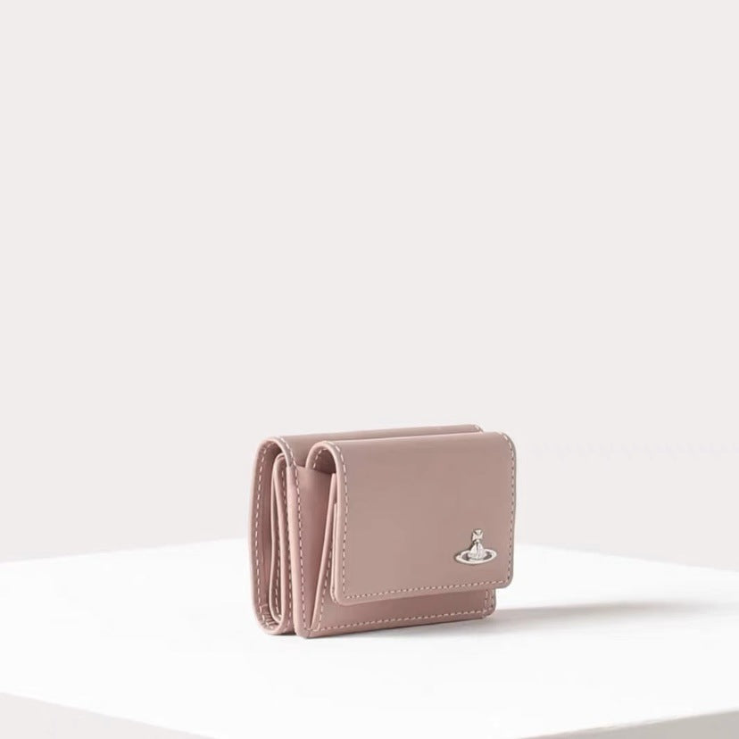 Tri Fold Cowhide Solid Color Long Card Holder