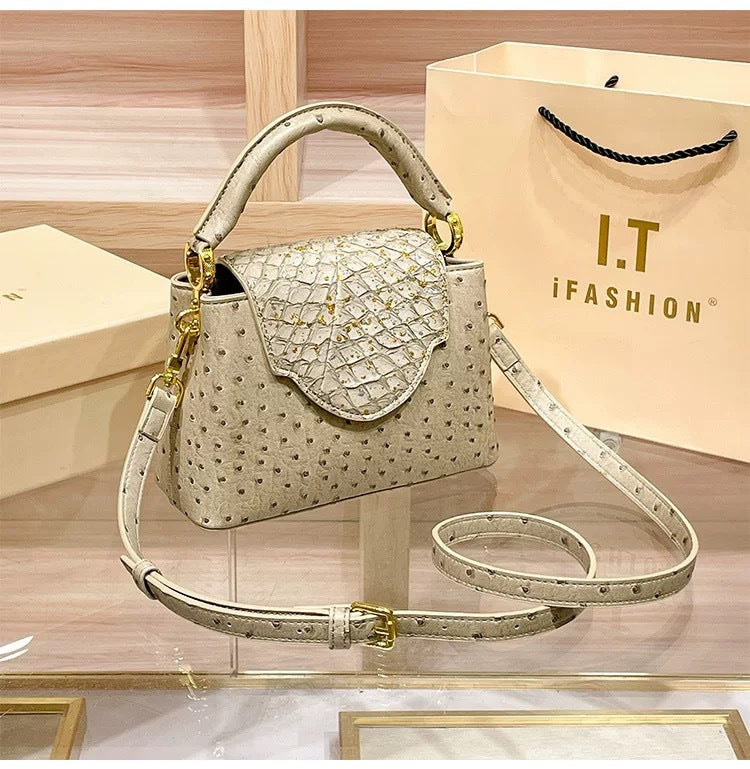 Women's High-grade Genuine Leather Ostrich Grain Fashion Crossbody Bags