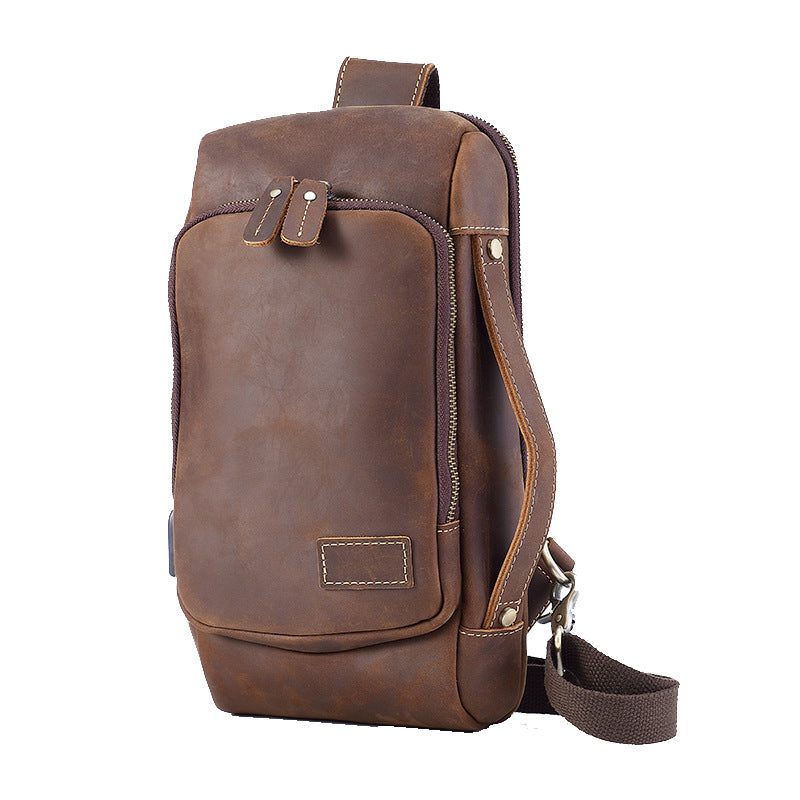 Men's Retro Genuine Leather First Layer Cowhide Men's Chest Bags
