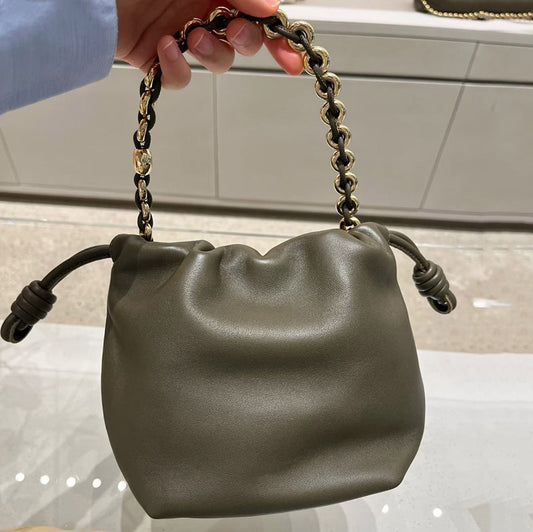 Women's Chinese Style Cowhide Lucky Drawstring Cloud Shoulder Bags
