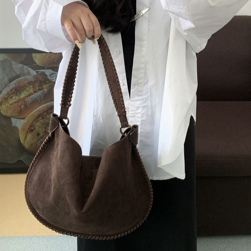 Design Vintage Frosted Suede Woven Saddle Shoulder Bags